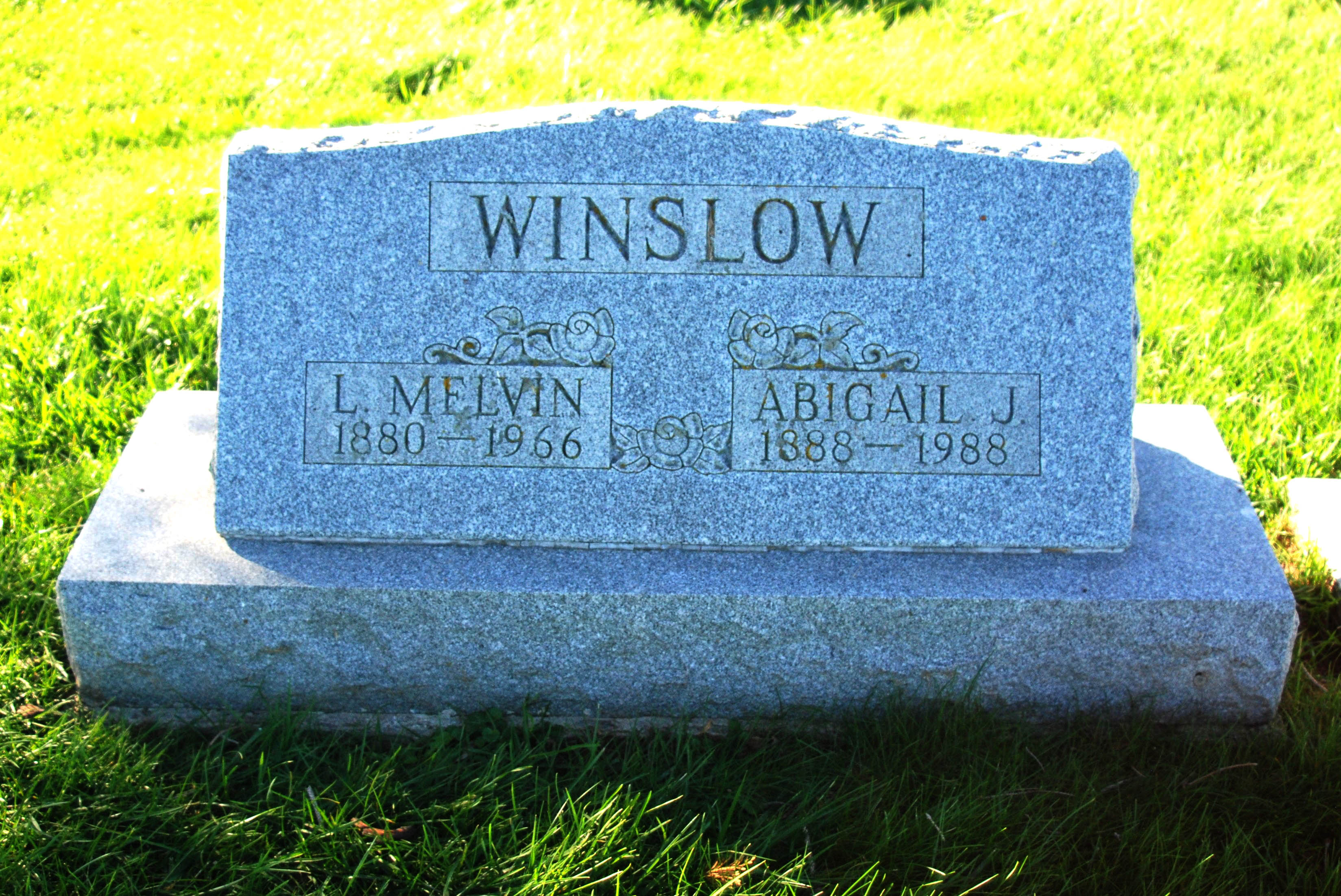Photo of headstones/Abigail J Winslow 1888-1988 hdstn Winslow cem Iowa